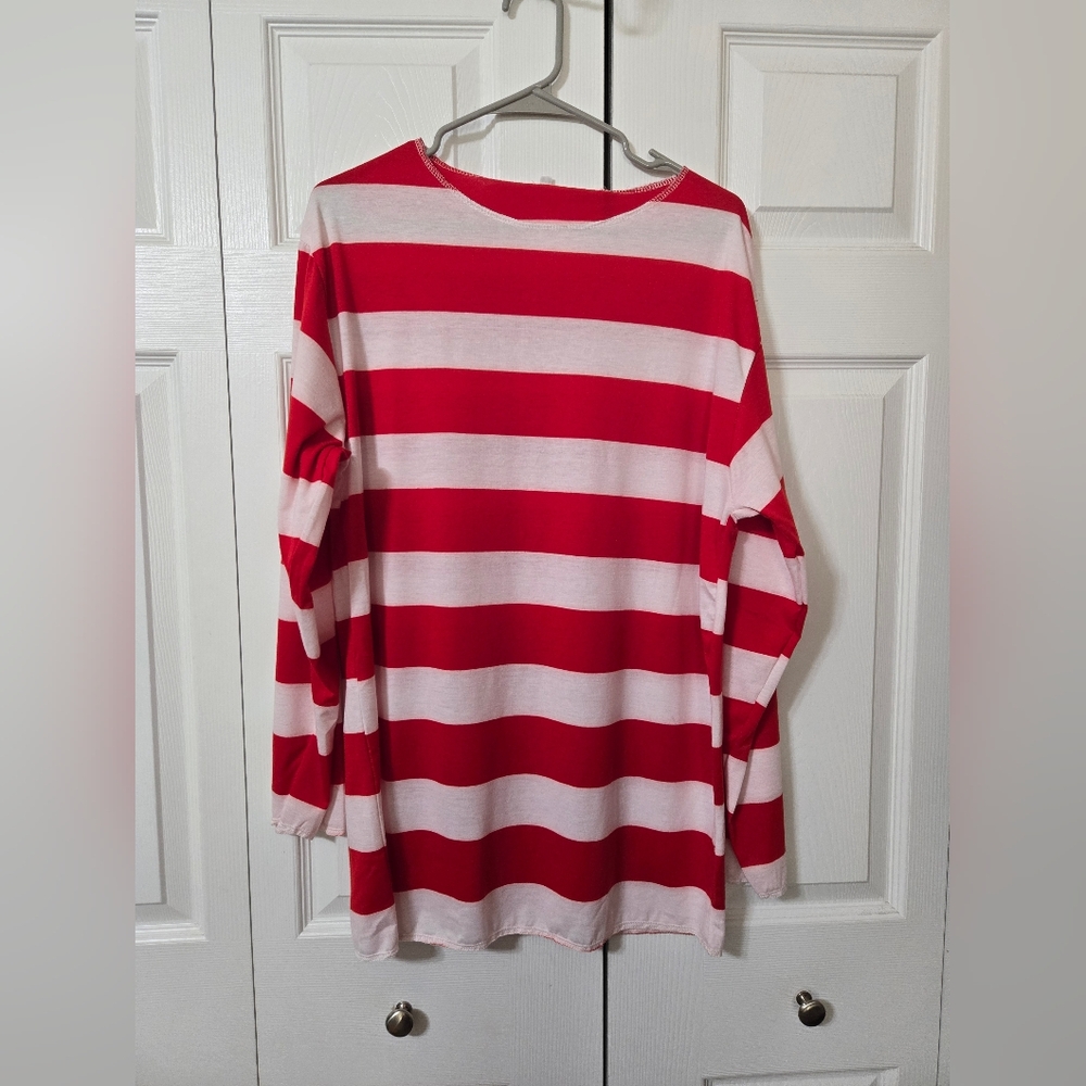 Where's Waldo Red and White Striped Long Sleeve Shirt, Medium, New Without Tags